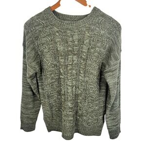 Moral Fiber Green Cable Knit Sweater XL Earthy Granola Nature Mossy Green Tones